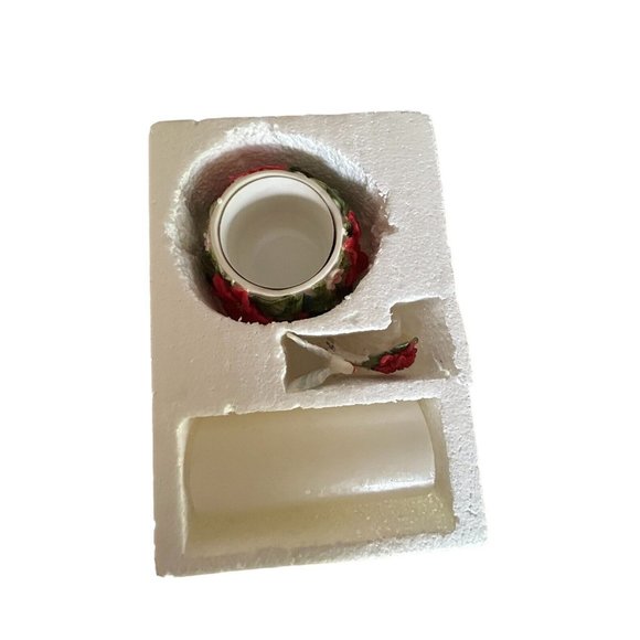 Vintage Poinsettia Floral Pillar Candle Holder w/Seasons Greetings add-on Dove** - Picture 13 of 14